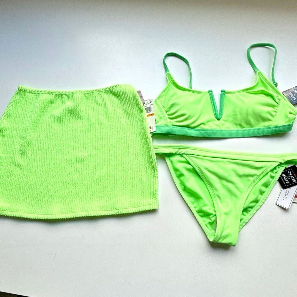NWT Salt and cove, Junior lime green ribbed V-wire bralette and bottom  Along wi